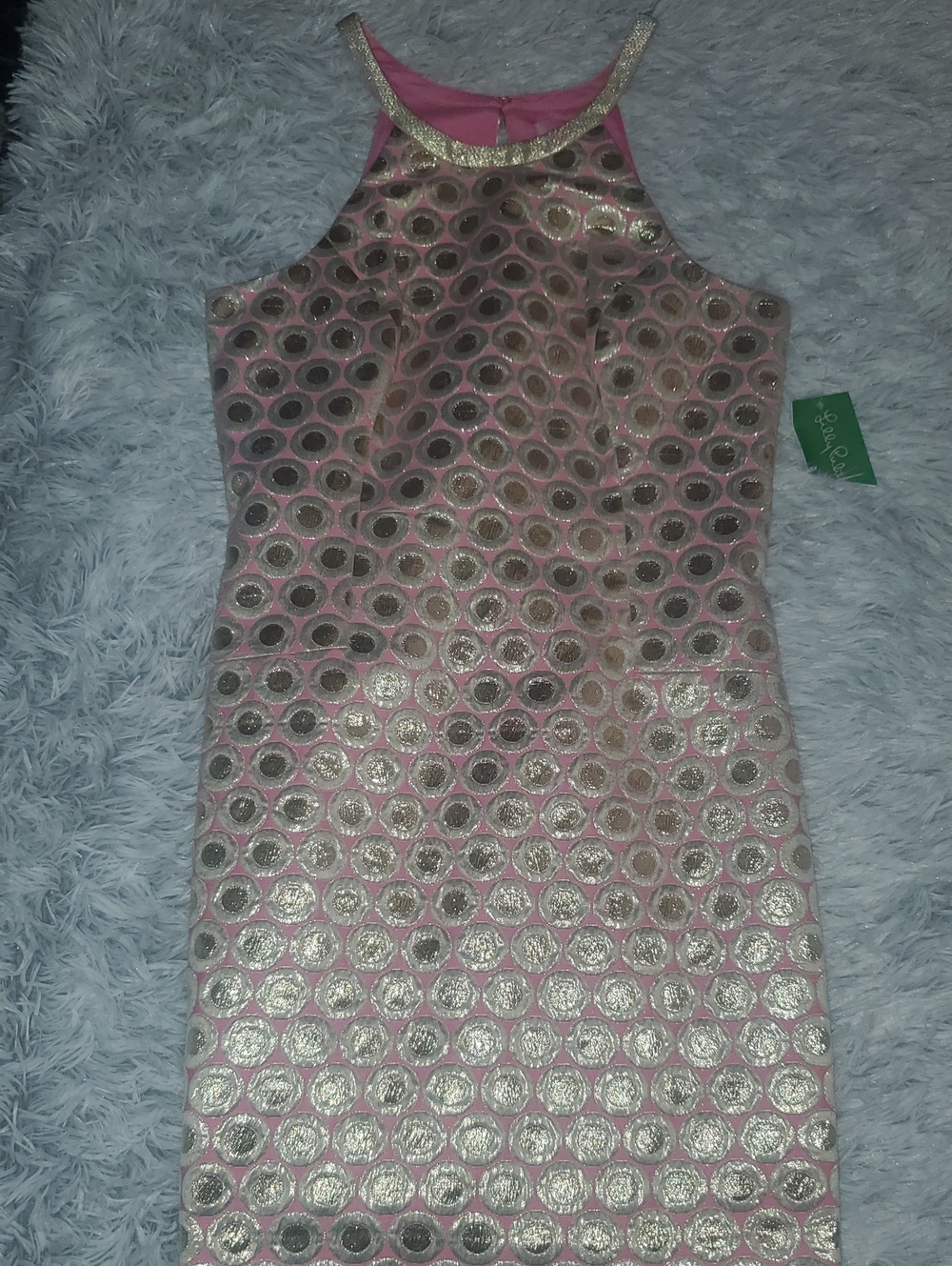 *Lilly Pulitzer Pink Dress with Silver Metallic Circle Detail*